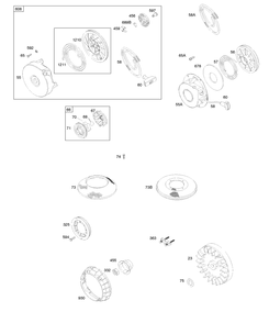 Flywheel, Rewind Starter Diagram and Parts List for 91232-1308-E1  Briggs and Stratton Engine
